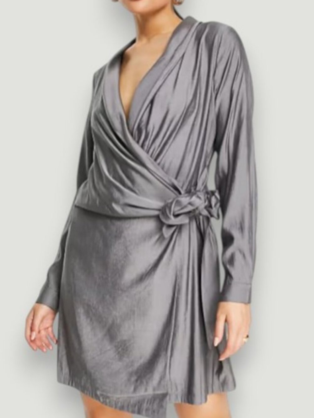 Na-Kd open back knot mini dress grey women's size 36 NWOT